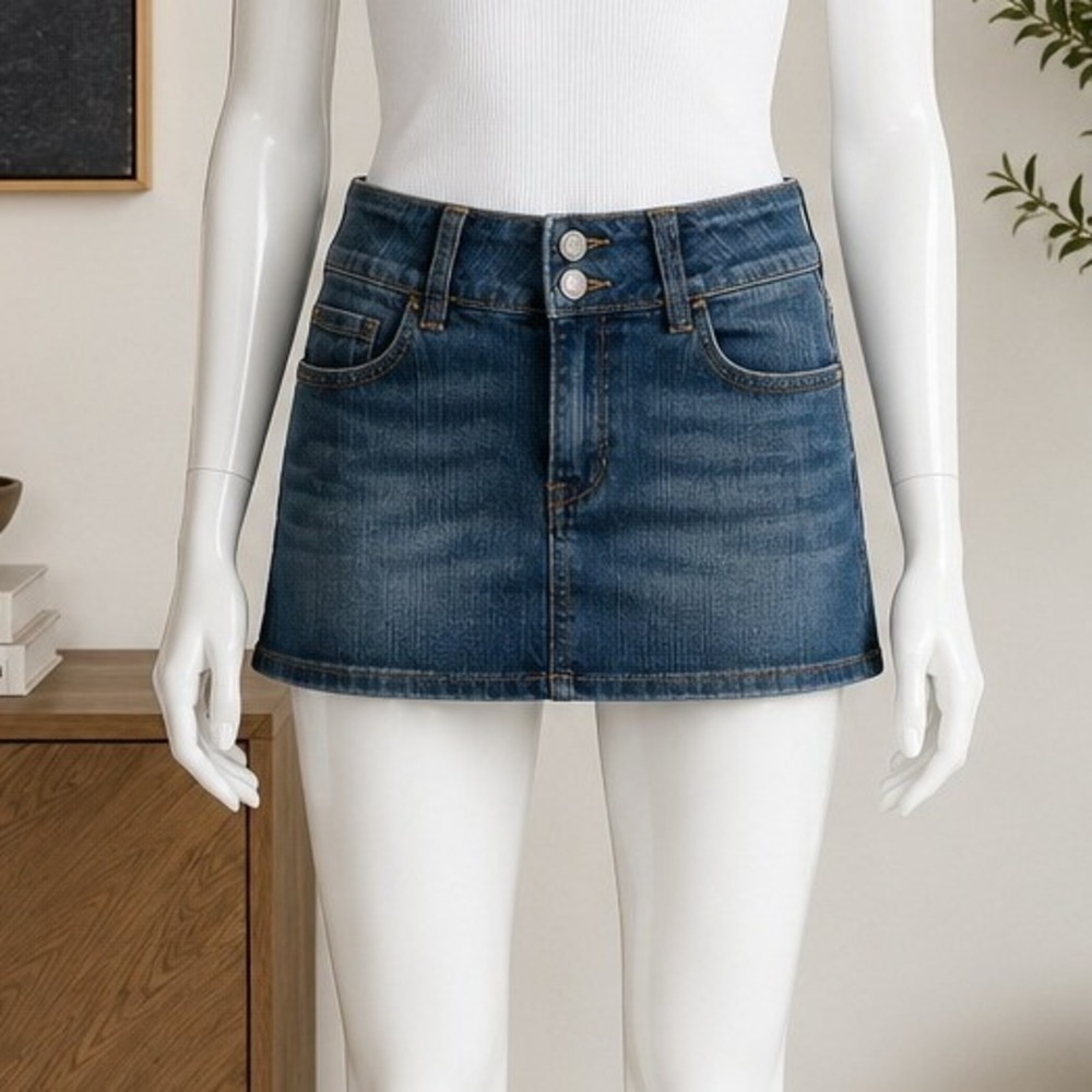 J. Galt Womens Denim Mini Skirt Blue Low Rise Double Button Small